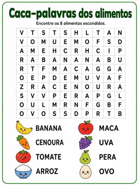 Ficha: Caça-palavras dos alimentos